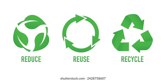 Reduce, reuse, recycle sign. Zero waste. Concept ecology, sustainability, conscious consumerism, renew. Ecology vector web banner. Vector illustration