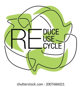 Reduce, Reuse, Recycle - slogan of environment saving program in eco-friendly decoration. Isolatred vector motivational emblem.