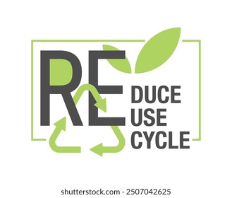 Reduce, Reuse, Recycle - slogan of environment saving program in flat decoration. Motivational emblem, geometric style