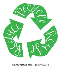 REDUCE REUSE RECYCLE vector brush calligraphy in recycling symbol
