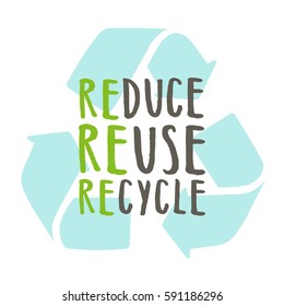 Reduce, reuse, recycle, Vector hand drawn recycling sign