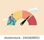 Reduce risk level or decrease stress anxiety meter, lower danger indicator or scale, reduce from red alert meter to be green chart concept pull meter to reduce risk or stress level