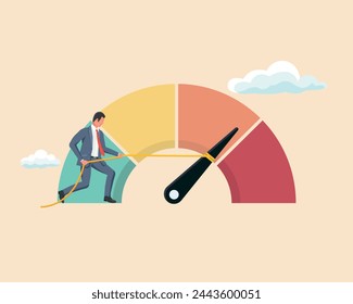 Reduce risk level or decrease stress anxiety meter, lower danger indicator or scale, reduce from red alert meter to be green chart concept pull meter to reduce risk or stress level