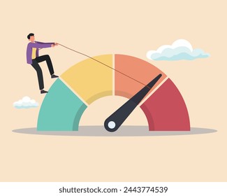 Reduce risk level or decrease stress anxiety meter, lower danger indicator or scale, reduce from red alert meter to be green chart concept pull meter to reduce risk or stress level