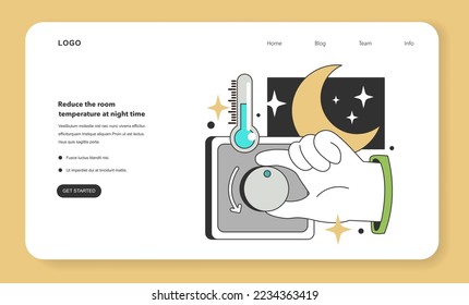 Reduce the room temperature at night time for energy efficiency at home. Electricity consumption expenses. Inflation or economic recession effect. Flat vector illustration