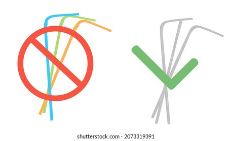 Reduce straw.Stop Using Plastic Drinking Straws Sign Vector Illustration.