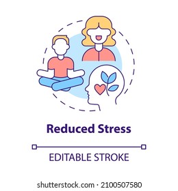 Reduce stress concept icon. Mindfulness practice for mental clarity abstract idea thin line illustration. Isolated outline drawing. Editable stroke. Roboto-Medium, Myriad Pro-Bold fonts used