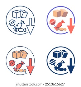 Reduce sugar icon set in flat and line style. Eat less sugar and sweets. Vector illustration.