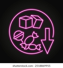 Reduce sugar neon line icon. Eat less sugar. Vector illustration.