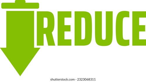 Reduce text or word with waste bin shaped down arrow symbol.