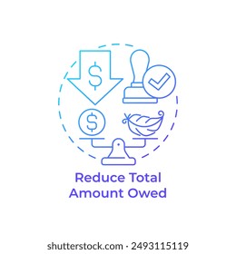 Reduce total amount owed blue gradient concept icon. Debt restructuring, financial relief. Round shape line illustration. Abstract idea. Graphic design. Easy to use in infographic, presentation