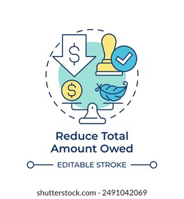 Reduce total amount owed multi color concept icon. Debt restructuring, financial relief. Round shape line illustration. Abstract idea. Graphic design. Easy to use in infographic, presentation