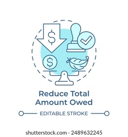 Reduce total amount owed soft blue concept icon. Debt restructuring, financial relief. Round shape line illustration. Abstract idea. Graphic design. Easy to use in infographic, presentation