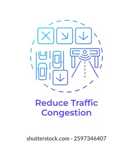 Reduce traffic congestion blue gradient concept icon. Monitoring situation on road. Transport management. Round shape line illustration. Abstract idea. Graphic design. Easy to use in booklet