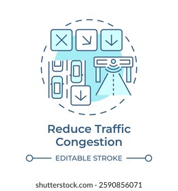 Reduce traffic congestion soft blue concept icon. Monitoring situation on road. Benefit of transport management. Round shape line illustration. Abstract idea. Graphic design. Easy to use in booklet