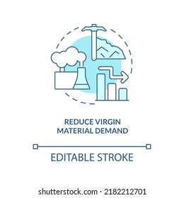 Reduce virgin material demand turquoise concept icon. Carbon removal strategy abstract idea thin line illustration. Isolated outline drawing. Editable stroke. Arial, Myriad Pro-Bold fonts used
