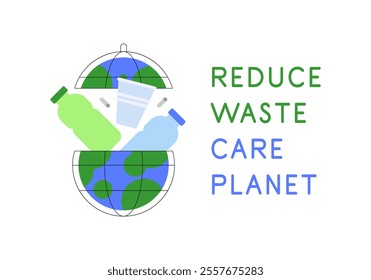 Reduce waste. Care planet. Environment and ecology. Flat illustration. Vector file.