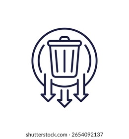 Reduzir o ícone de desperdício, projeto de vetor de linha com lixeira