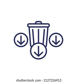 Reduce waste line icon with a trash bin and arrows