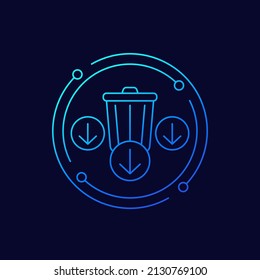 Reduce waste line vector icon with a trash bin