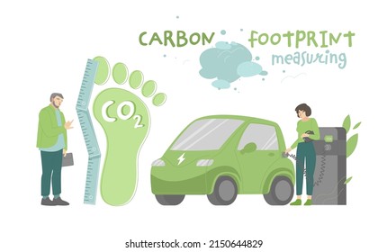 Reduce your carbon footprint. How to decrease co2. Carbon dioxide measuring. Save the planet concept. Amount of greenhouse gases, carbon dioxide and methane, generated by our actions. Landscape vector