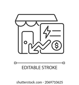 Reduced communal payments linear icon. Utility payment for small business. Utility service fee. Thin line customizable illustration. Contour symbol. Vector isolated outline drawing. Editable stroke