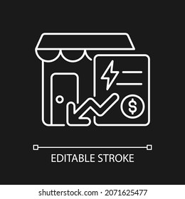 Reduced communal payments white linear icon for dark theme. Utility payment for small business. Thin line customizable illustration. Isolated vector contour symbol for night mode. Editable stroke