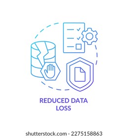 Reduced data loss blue gradient concept icon. Improve information storage safety. Prevent corrupted database abstract idea thin line illustration. Isolated outline drawing. Myriad Pro-Bold font used