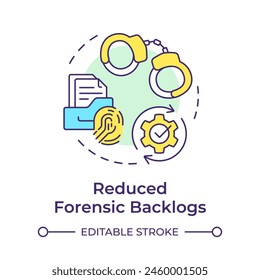 Reduced forensic backlogs multi color concept icon. Evidence management, data analysis. Round shape line illustration. Abstract idea. Graphic design. Easy to use in infographic, presentation