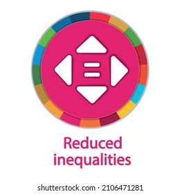 Icono de la reducción de las desigualdades - Objetivo 10 de los 17 Objetivos de Desarrollo Sostenible establecidos por la Asamblea General de las Naciones Unidas, Programa 2030. Ilustración vectorial en estilo de corte de papel, EPS 10, editable