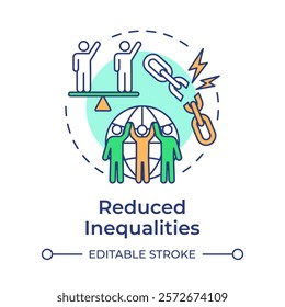 Reduced inequalities multi color concept icon. Social equality, community. Political inclusion. Round shape line illustration. Abstract idea. Graphic design. Easy to use in infographic, presentation