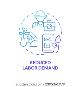 Reduced labor demand blue gradient concept icon. Automation technology. Agriculture business. Manual worker. Farm industry. Round shape line illustration. Abstract idea. Graphic design. Easy to use