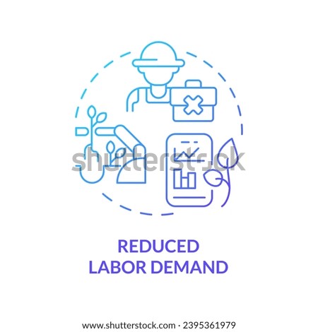 Reduced labor demand blue gradient concept icon. Automation technology. Agriculture business. Manual worker. Farm industry. Round shape line illustration. Abstract idea. Graphic design. Easy to use
