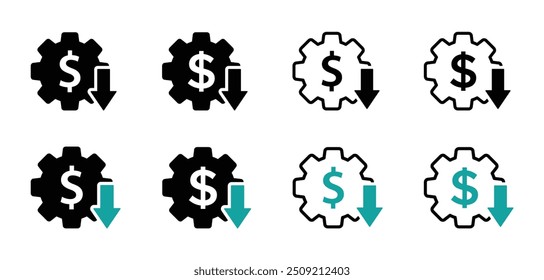 Conjunto de iconos vectoriales de costo de mantenimiento reducido