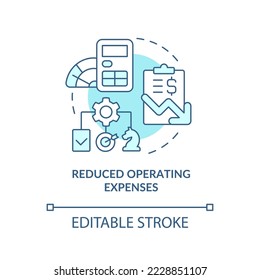 Reduced operating expenses turquoise concept icon. Data management system abstract idea thin line illustration. Isolated outline drawing. Editable stroke. Arial, Myriad Pro-Bold fonts used