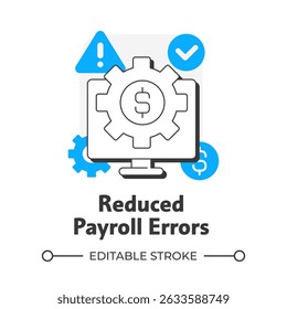 Reduced payroll errors flat outline concept icon. Payment regulation software advantage. Computing for business. Modern line illustration with blue glyphs. Conceptual visual. Easy to edit