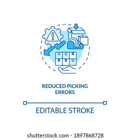 Reduced picking errors concept icon. Warehouse management software benefits. Track order shipment. Business idea thin line illustration. Vector isolated outline RGB color drawing. Editable stroke