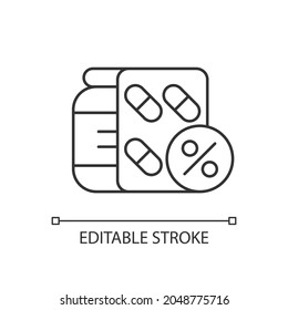 Reduced Prescription Drug Cost Linear Icon. Providing Health Benefits To Employees. Saving Money. Thin Line Customizable Illustration. Contour Symbol. Vector Isolated Outline Drawing. Editable Stroke