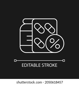 Reduced prescription drug cost white linear icon for dark theme. Providing health benefits. Thin line customizable illustration. Isolated vector contour symbol for night mode. Editable stroke