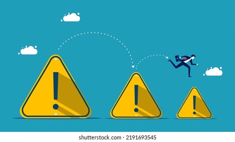Reduced problems. Businessmen run on smaller exclamation points. vector