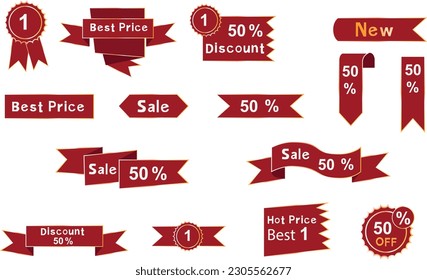 Reduced product price ribbon On a white background, a festival. a group of ribbons. ,flat vector banners with ribbons. Isolated. ,Banners promoting products with a set of red ribbons.