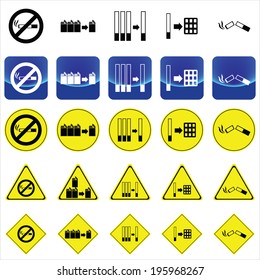 reduced and quit smoking cigarette vector on button and many types of yellow circle, triangles and square signs
