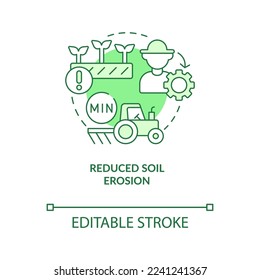 Reduced soil erosion green concept icon. Regenerative agriculture. Ecological benefit abstract idea thin line illustration. Isolated outline drawing. Editable stroke. Arial, Myriad Pro-Bold fonts used