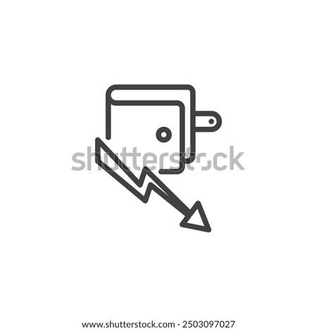Reduced Spending line icon. linear style sign for mobile concept and web design. Wallet with a downward arrow outline vector icon. Symbol, logo illustration. Vector graphics