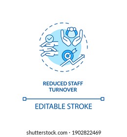 Reduced Staff Turnover Concept Icon. Staff Training Idea Thin Line Illustration. Competitive Salaries And Benefits. Working Atmosphere. Vector Isolated Outline RGB Color Drawing. Editable Stroke