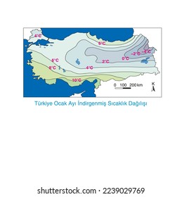 reduzierte Temperaturkarte der Türkei im Januar. Geografie. Karten. Türkische Karte