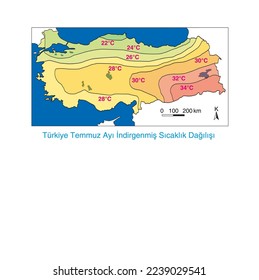 reduzierte Temperaturkarte der Türkei im Juli. Geografie. Karten. Türkische Karte