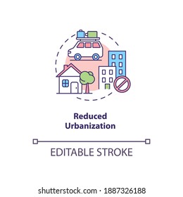 Reduced urbanization concept icon. Reverse globalization trend idea thin line illustration. Developing countries. Ecology. Rural areas. Vector isolated outline RGB color drawing. Editable stroke