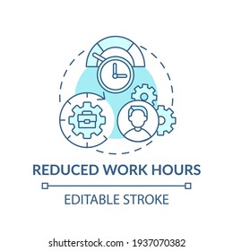 Icono de concepto de horas de trabajo reducidas. Ilustración de la delgada línea de la idea empresarial. Pérdidas de ingresos y trabajadores. Evitar despidos. Dibujo de color RGB con contorno aislado del vector. Trazo editable