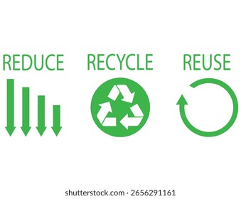 REDUZIR,REUTILIZAR,RECICLAR texto. reciclando setas ícone de vetor